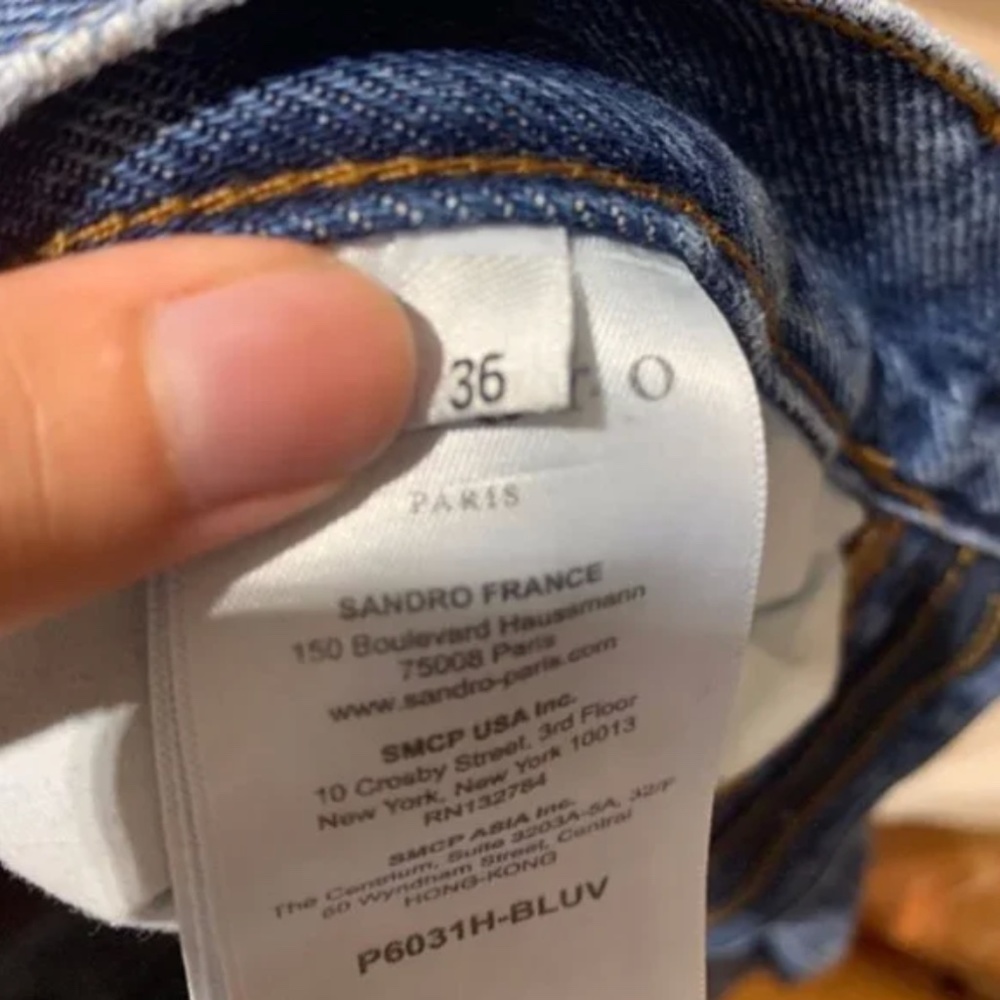 Blue Sandro Raw Edge Patchwork Slim High Rise Denim Jeans [Small] - Picture 9 of 9